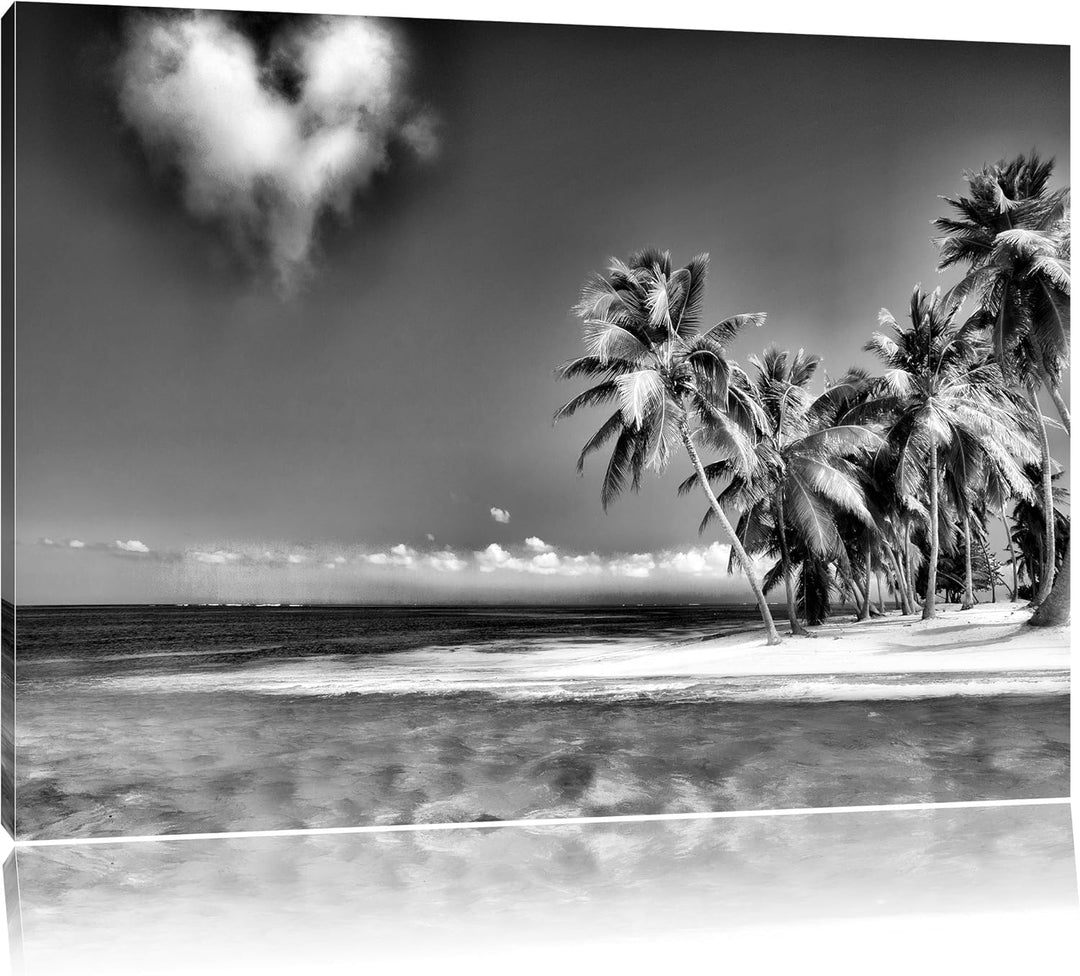 Pixxprint Herz aus Wolken über dem Meer / 100x70cm Leinwandbild bespannt auf Holzrahmen/Wandbild Kun