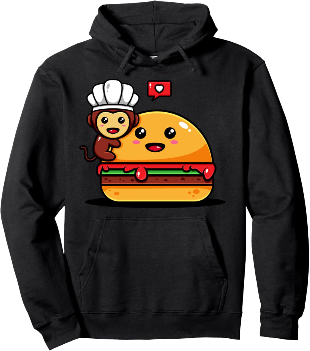 Koch Affe liebe Hamburger Kawaii Pullover Hoodie