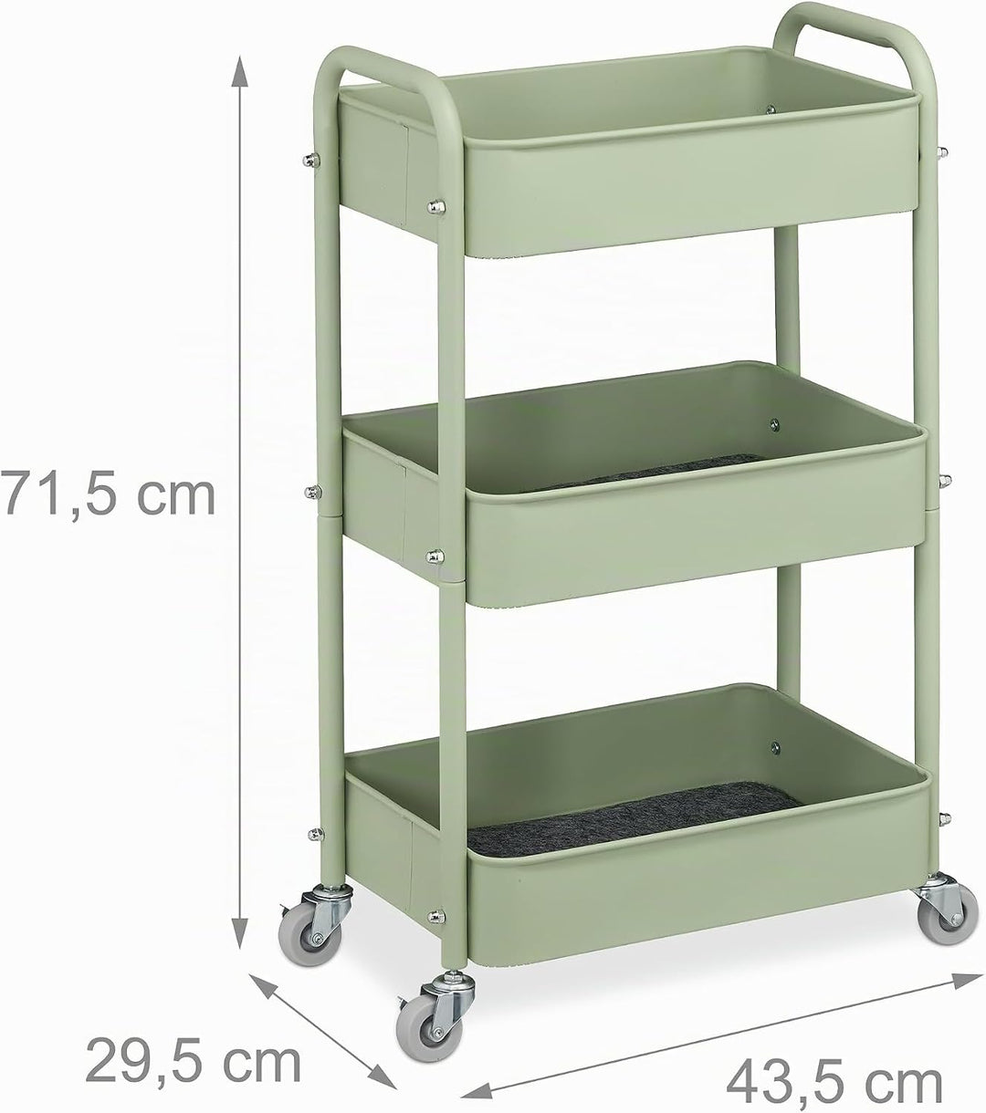 Relaxdays Rollwagen, 3 Etagen, Servierwagen, Küchenwagen Bad &amp; Büro, Rollregal, 71,5x43,5x29,5 cm, B