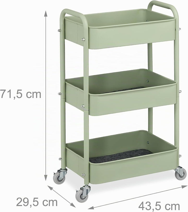 Relaxdays Rollwagen, 3 Etagen, Servierwagen, Küchenwagen Bad &amp; Büro, Rollregal, 71,5x43,5x29,5 cm, B