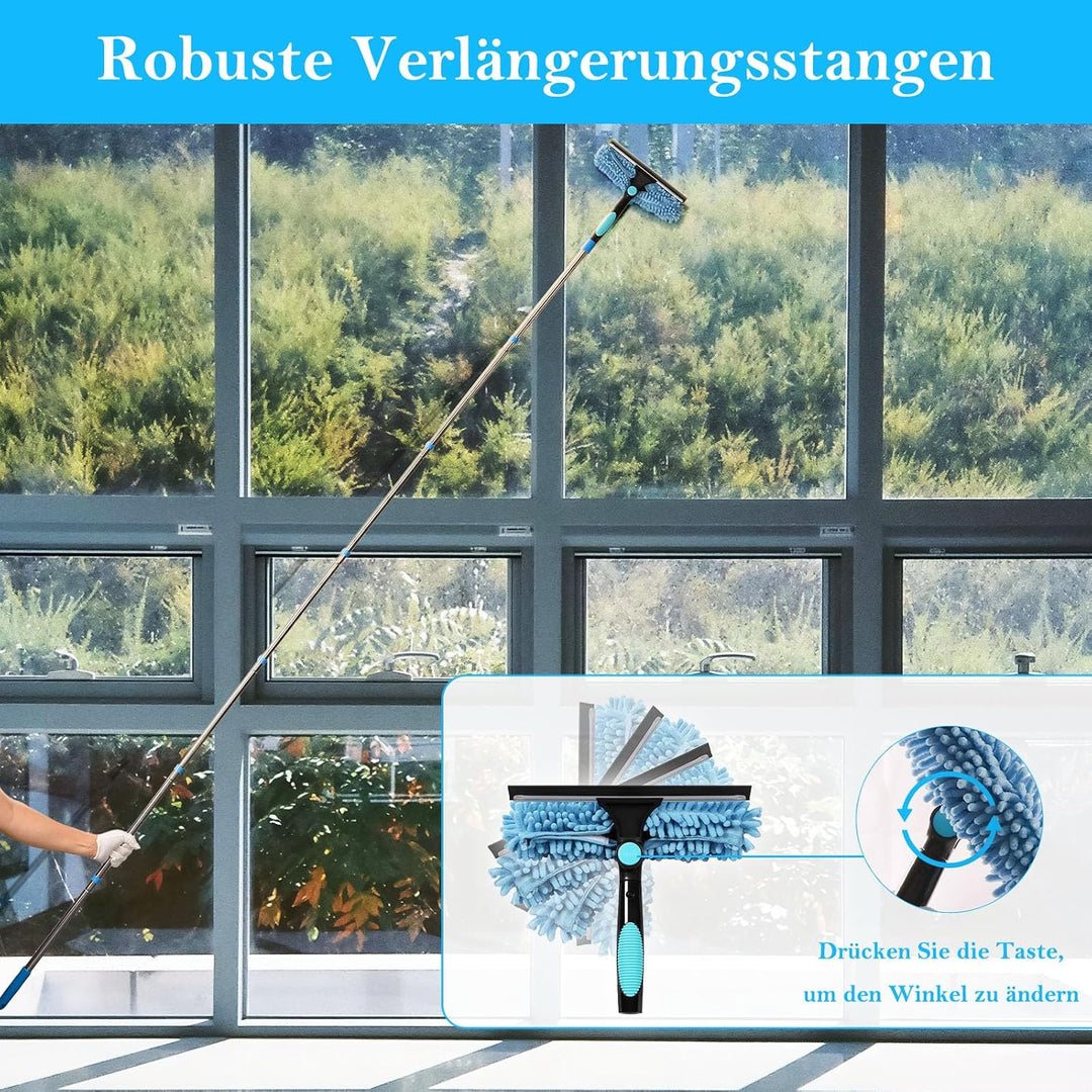 Terafeels 280cm Teleskop Fensterwischer Abzieher Set, 2 in 1 Teleskopstange Fensterreinigung ür Inne