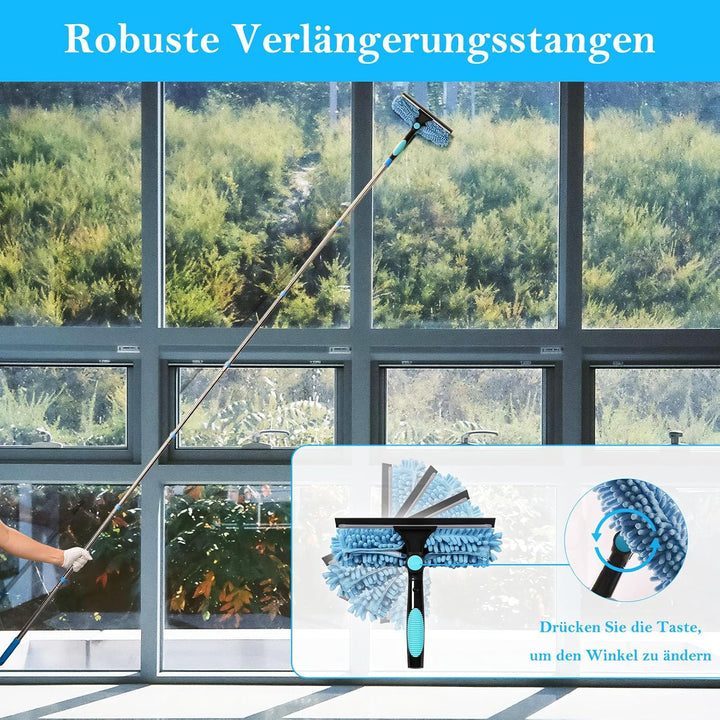 Terafeels 280cm Teleskop Fensterwischer Abzieher Set, 2 in 1 Teleskopstange Fensterreinigung ür Inne