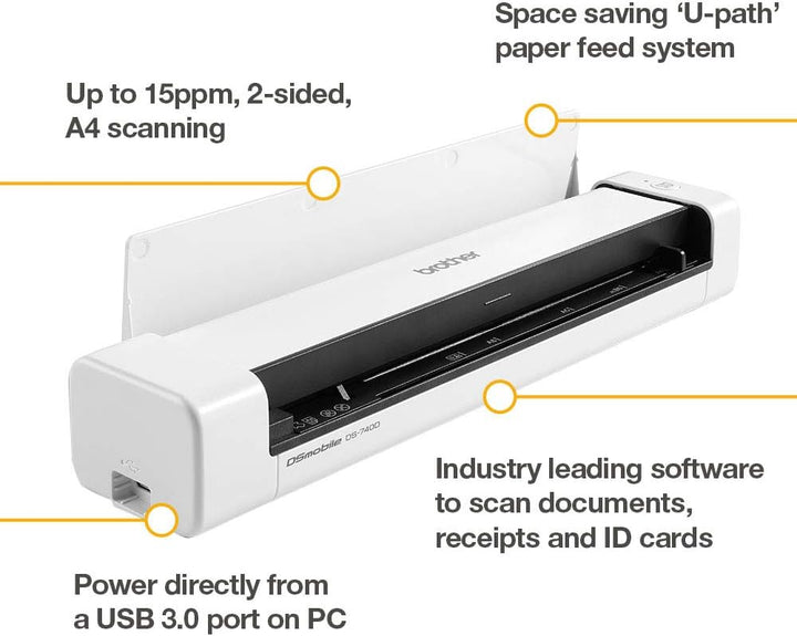 Brother DS-740 Mobiler Scanner | A4 | Vorder- und Rückseite | USB-Netzteil | 15 ppm | Farbe | Schwar