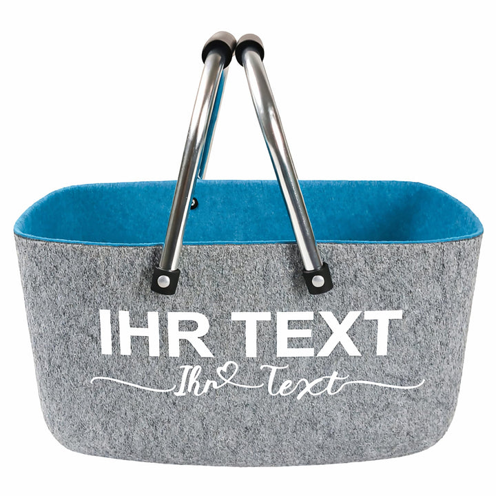 Kobolo personalisierbarer Filzkorb | 36x22x18 cm | grau-blau | moderner Einkaufskorb mit stabilen He