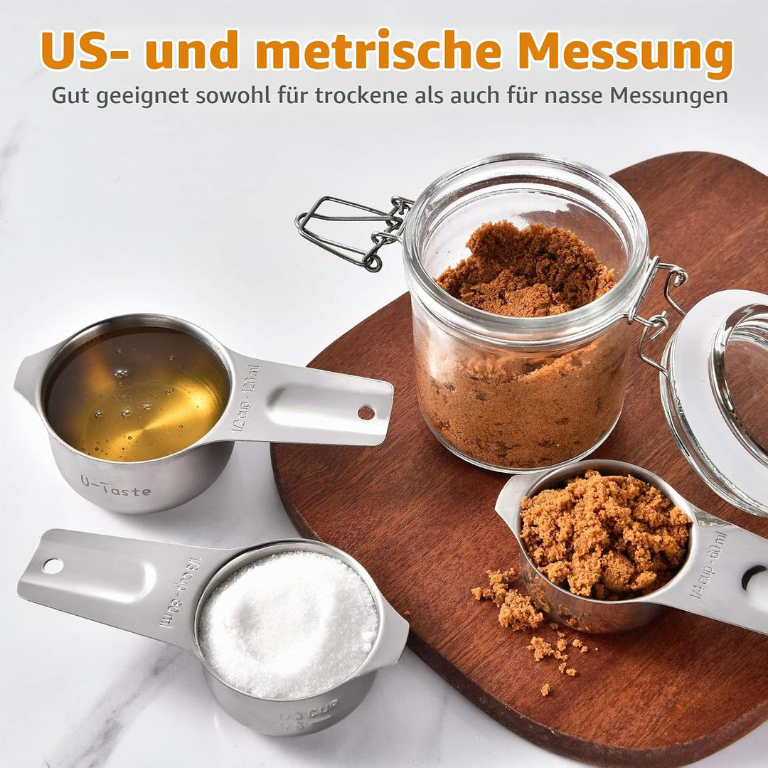 U-Taste 18/8 Edelstahl Messbecher 7 Stück, Cup Messbecher mit Breiter Griff zum Backen Kochen Küche