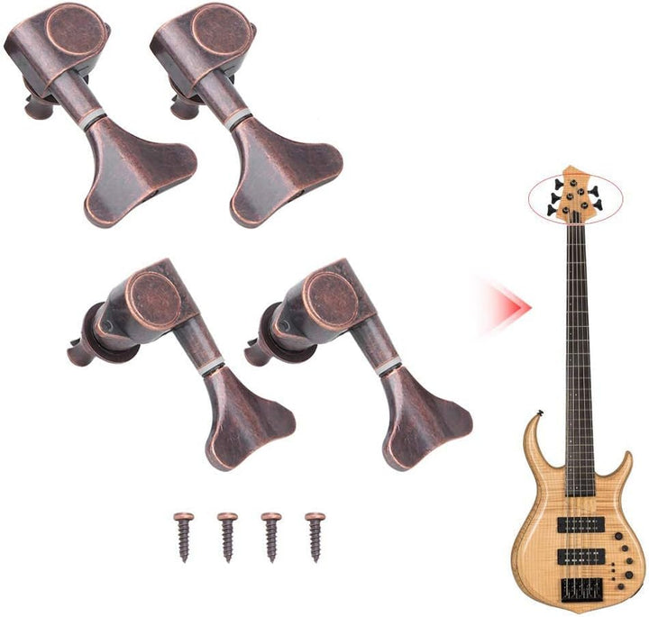 zalati Bass-Stimmgerät, 4 Stück, Stimmwirbel für Saiten, Bass, Gitarre, 2R2L, kupferfarben