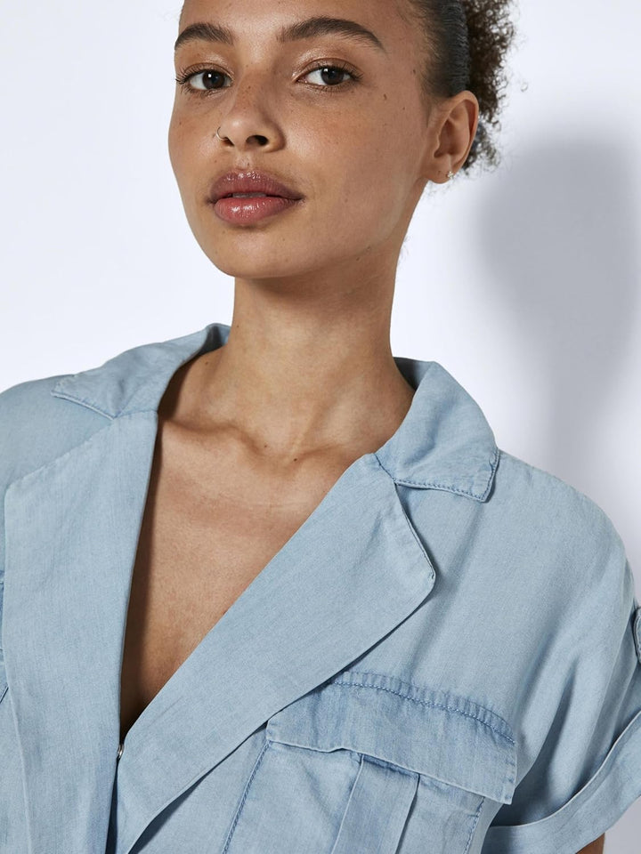 Noisy may Damen Blusenkleid Vera, Blau (Light Blue Denim Light Blue Denim)