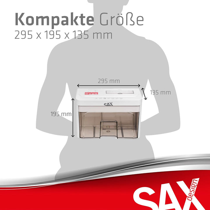 Sax Aktenvernichter Bruno – Partikelschnitt 3x18mm, Schreddert Papier, CDs & Karten, 220mm Zuführung