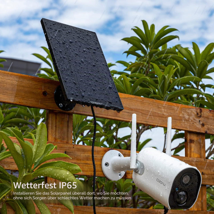 COOAU Solarpanel für solar Sicherheitskamera Akku Überwachungskamera Aussen Schwarz-5w, Schwarz-5w