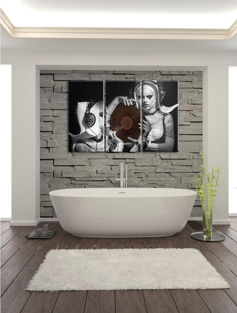 Pixxprint Mysteriöse DJ Frauen Schwarz/Weiss 3-Teiler Leinwandbild 120x80 Bild auf Leinwand