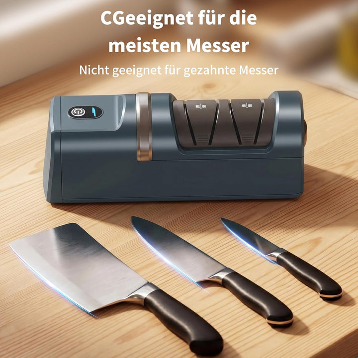 Elektrischer Messerschärfer, 5-in-1 Messerschärfer mit 3-Geschwindigkeiten Einstellung, wiederauflad