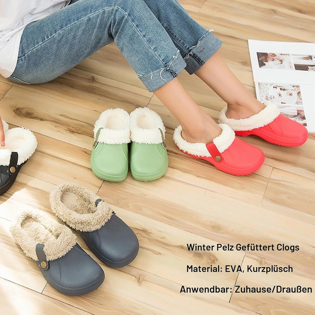 Clogs Hausschuhe Gefüttert Damen Herren Warm Winter Gartenschuhe Wasserdicht Wärme Gartenclogs rutsc