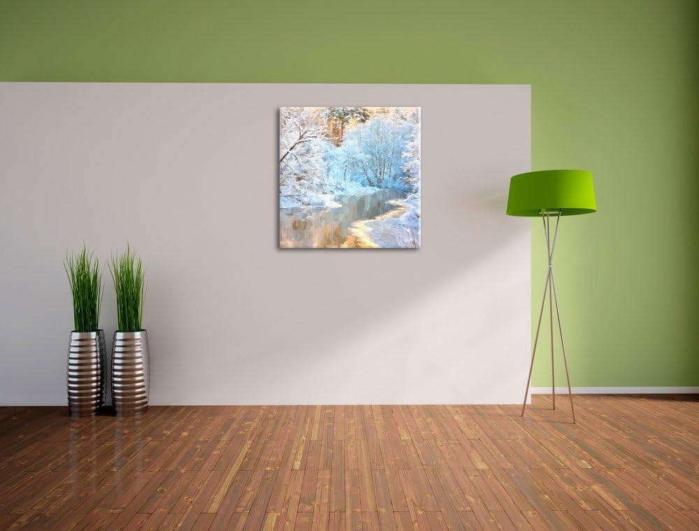 Pixxprint Atemberaubende Winterlandschaft Pinsel Effekt, Format: 70x70 auf Leinwand, 70x70