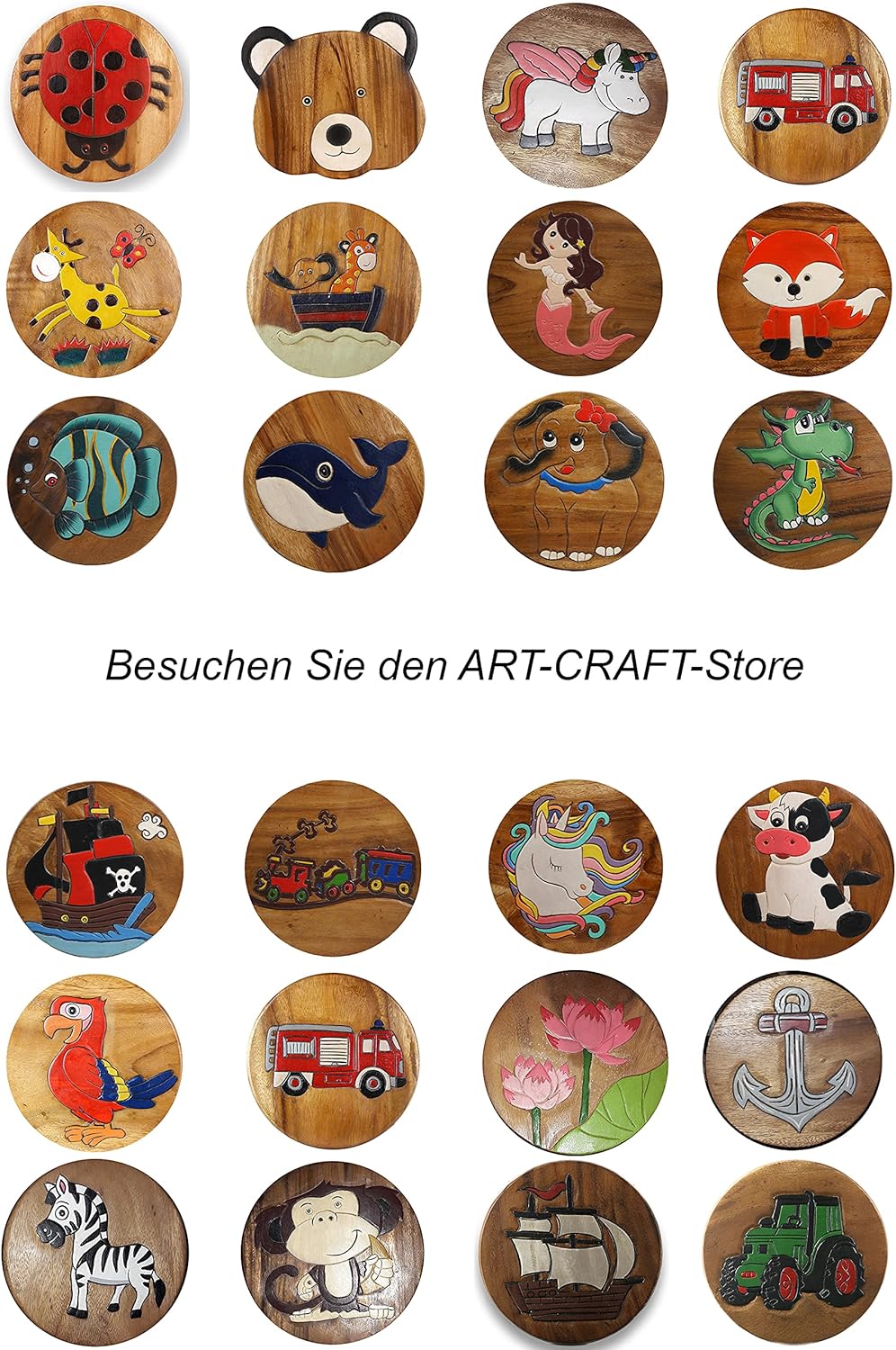 ART-CRAFT Vielseitiger Kinderhocker Holzhocker rund aus Massivholz Feuerwehr mit vielen Einsatz Mögl