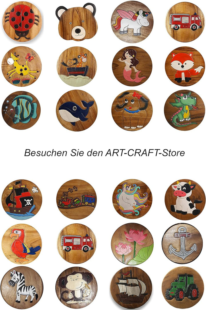 ART-CRAFT Vielseitiger Kinderhocker Holzhocker rund aus Massivholz Feuerwehr mit vielen Einsatz Mögl