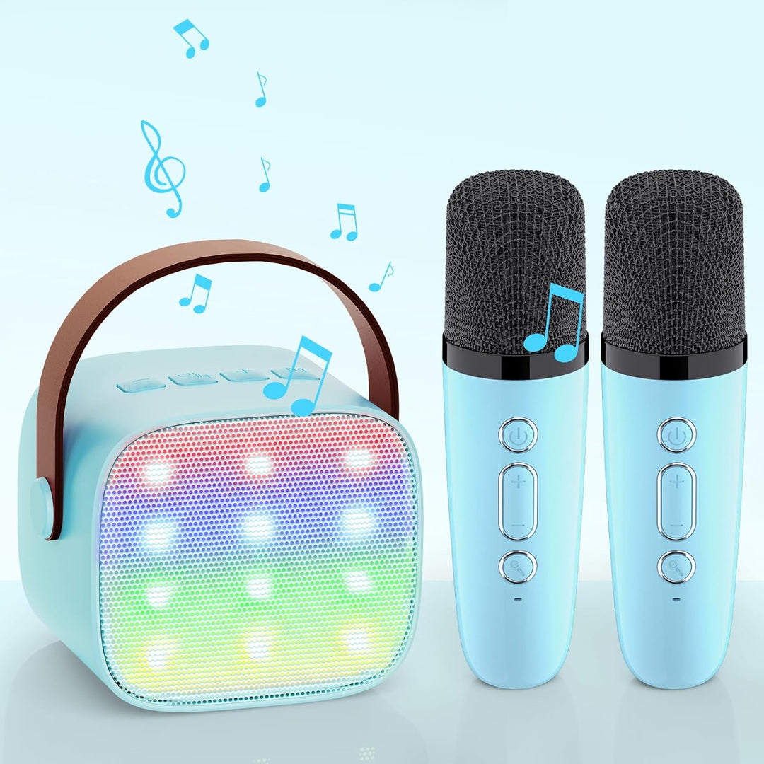 Karaoke Maschine mit 2 Drahtlosen Mikrofonen, Wowstar Tragbares Bluetooth Karaoke Maschine für Kinde