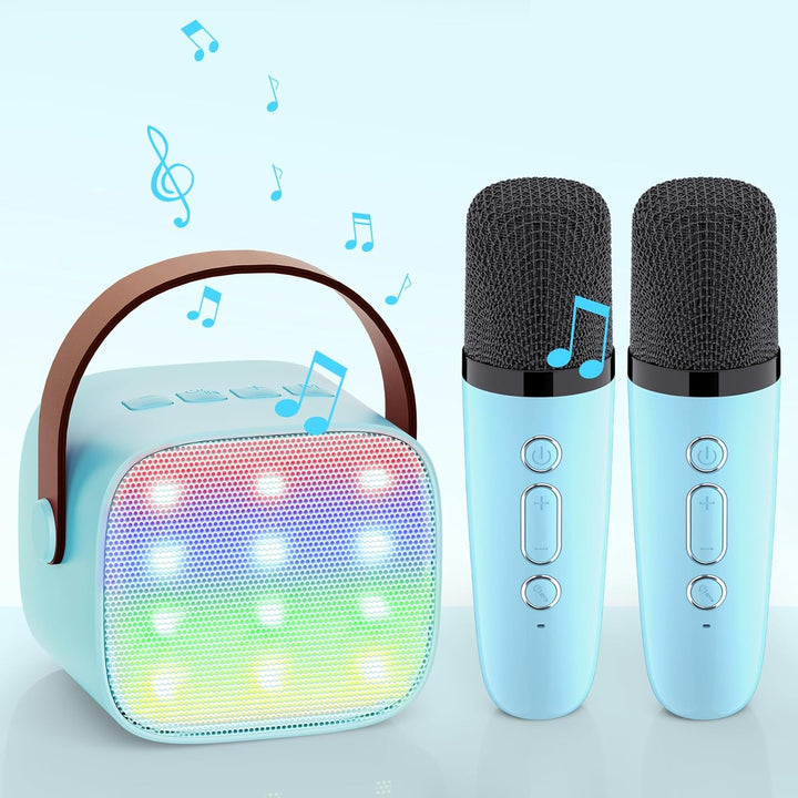 Karaoke Maschine mit 2 Drahtlosen Mikrofonen, Wowstar Tragbares Bluetooth Karaoke Maschine für Kinde