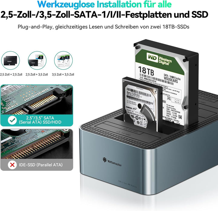 Yottamaster 5 Bay Offline-Klonen Festplatten Dockingstation Aluminium für 2,5/3,5 Zoll, USB 3.2 Gen1