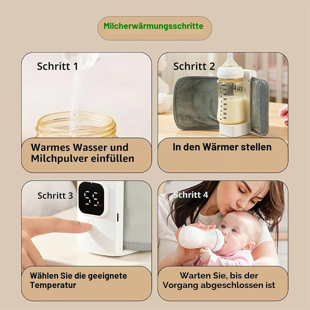Flaschenwärmer Baby – Tragbarer Babyflaschen-Wärmer Unterwegs, 6000mAh Akku, 6 Temperaturstufen, LCD