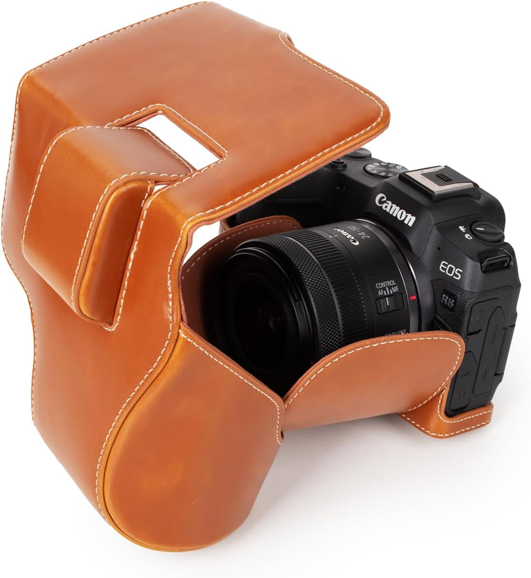 Rieibi EOS R8 Hülle, Vintage PU Leder Kameratasche für Canon EOSR8 Digitalkamera Schutzhülle Grip Ca