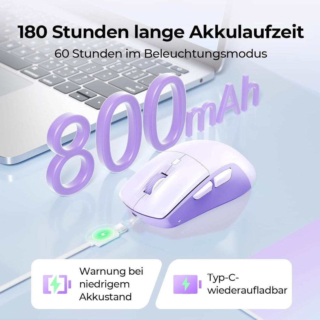 seenda MOU110 Bluetooth Maus mit RGB-Beleuchtung, Leise, 2 Geräte, Lila | Bluetooth &amp; 2.4G Dual Mode
