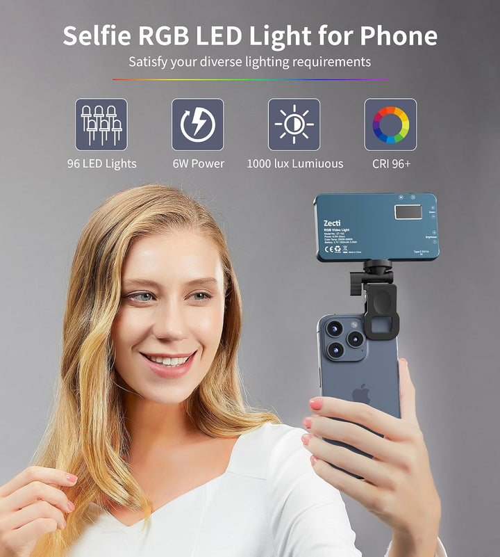 Selfie Licht mit RGB-Vollfarbe, CRI96+ 2500K-8000K Tragbare Kamera Licht LED Videoleuchte mit Hotsho