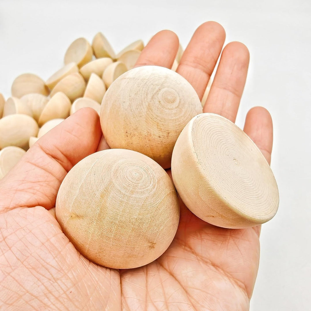 50 Stück halbe Holzperlen 40mm Naturbelassene unbehandelte Holzhalbkugeln Runde gespaltene Holzkugel