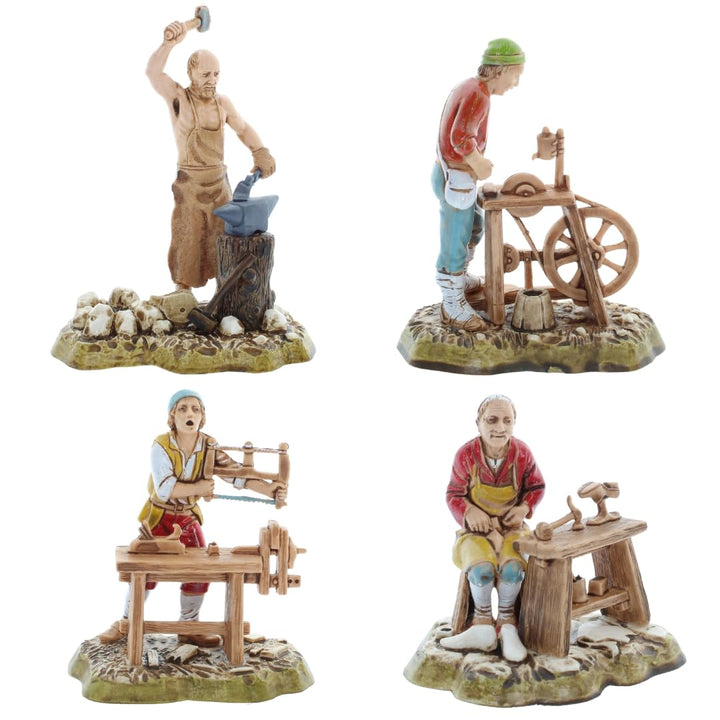 Moranduzzo Set 4 neapolitanische Berufe für Krippe 10 cm Massstab 1:20 - Unzerstörbare Krippenfigure