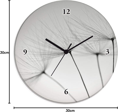 ARTLAND Wanduhr ohne Tickgeräusche Glas Quarzuhr Ø 30 cm Rund Lautlos Blumen Pusteblume Natur Modern