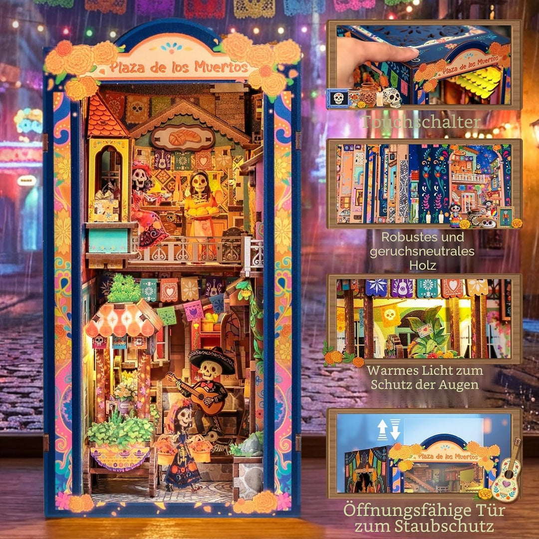 Cutefun Book Nook Kit für Erwachsene – Mexikanische Kunst & Kultur DIY Puppenhaus mit LED, 3D-Puzzle