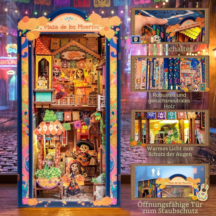 Cutefun Book Nook Kit für Erwachsene – Mexikanische Kunst & Kultur DIY Puppenhaus mit LED, 3D-Puzzle