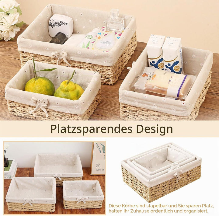 3er Set Brötchenkorb, Scandi Style Aufbewahrungskorb Geflochten Brotkörbchen Körbchen Rattan Korb Br
