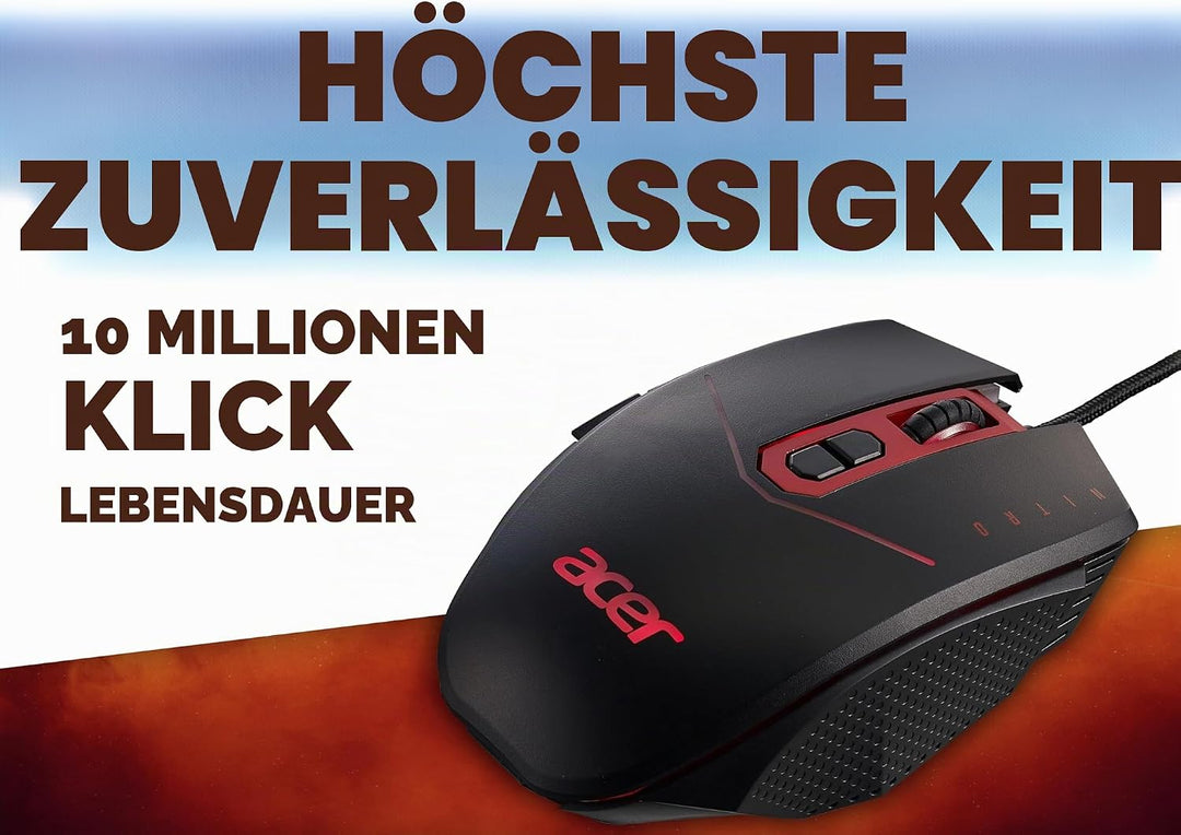 Acer Nitro Gaming Maus (4.200 DPI, anpassbar mit Vier Stufen und acht Tasten inkl. Burst Fire, LED B