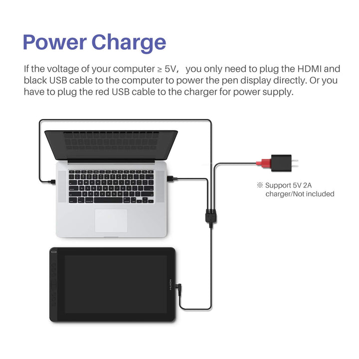 HUION 3-in-1 Typ-C-Kabel für Huion KAMVAS 12 13 16(2021) Drawing Mornitor mit HDMI, Strom- und USB-K