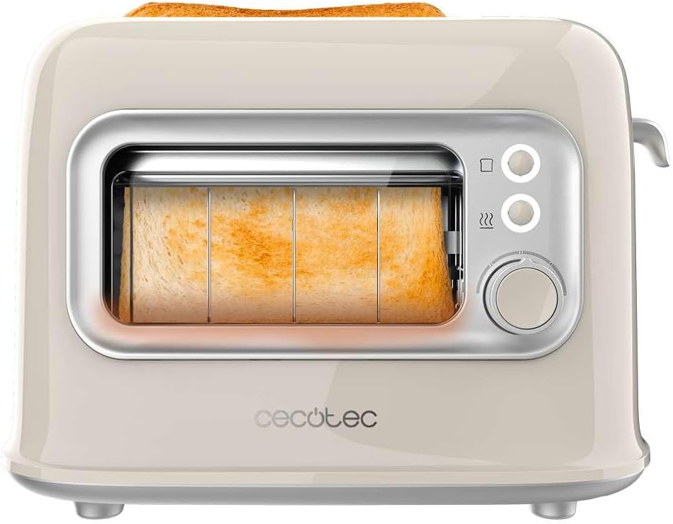 Cecotec Vertikaler Toaster RetroVision Beige, 700W Leistung, 2 Extra-breite Schlitze, Einzigartiges