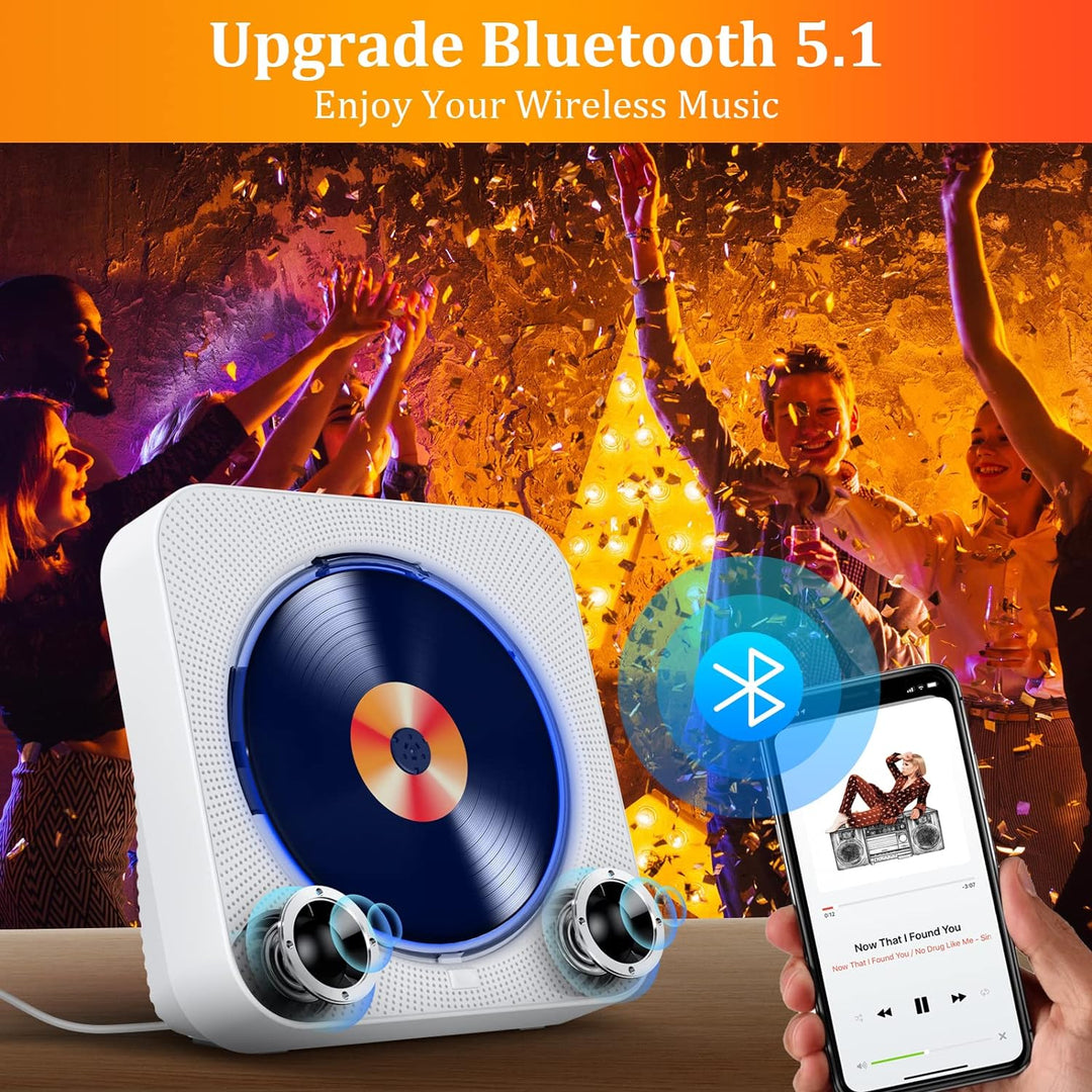 KOVCDVI CD Player mit Radio CD Player Bluetooth 5.1 mit 5W Dual Lautsprecher Wiedergabeleuchte Fernb