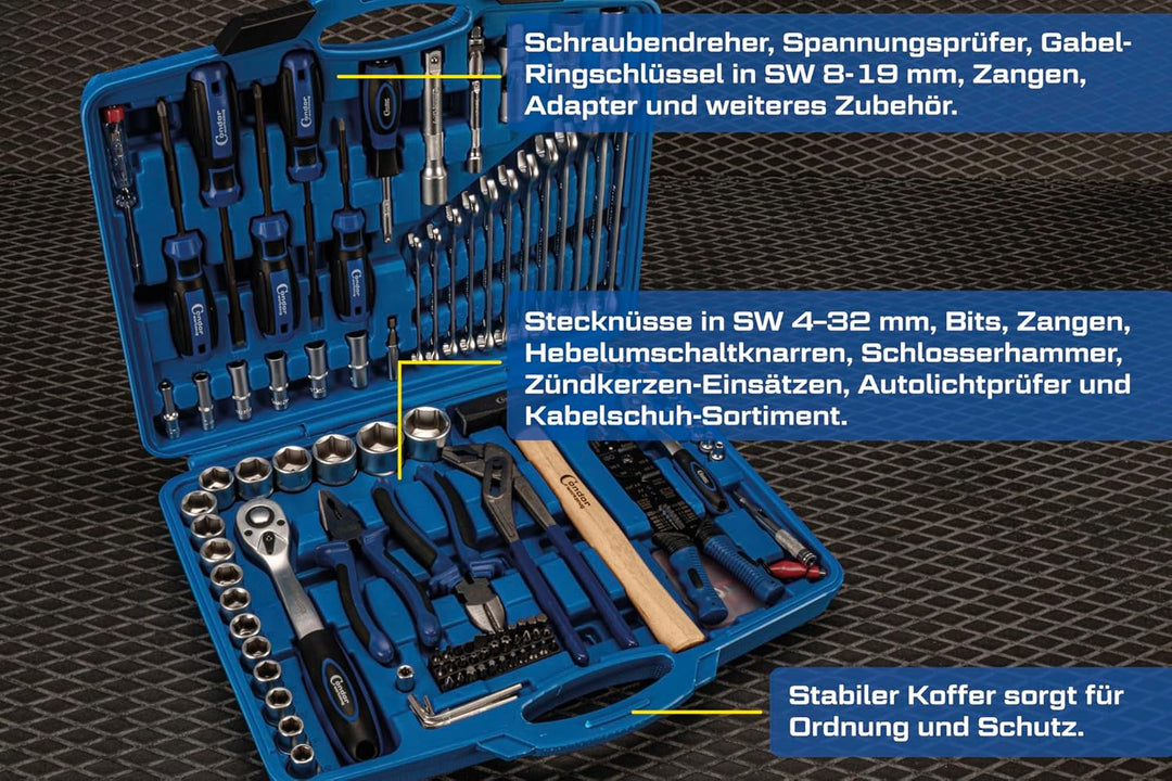 Condor Werkzeug 2156 | Werkzeugkoffer | 156-tlg. | 1/4" + 1/2" | 6-kant 4-32 mm | Werkzeugset mit St