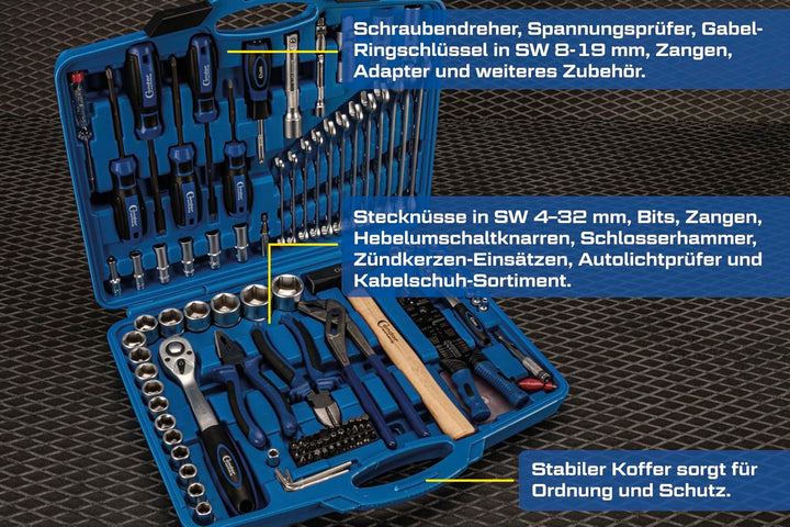 Condor Werkzeug 2156 | Werkzeugkoffer | 156-tlg. | 1/4" + 1/2" | 6-kant 4-32 mm | Werkzeugset mit St