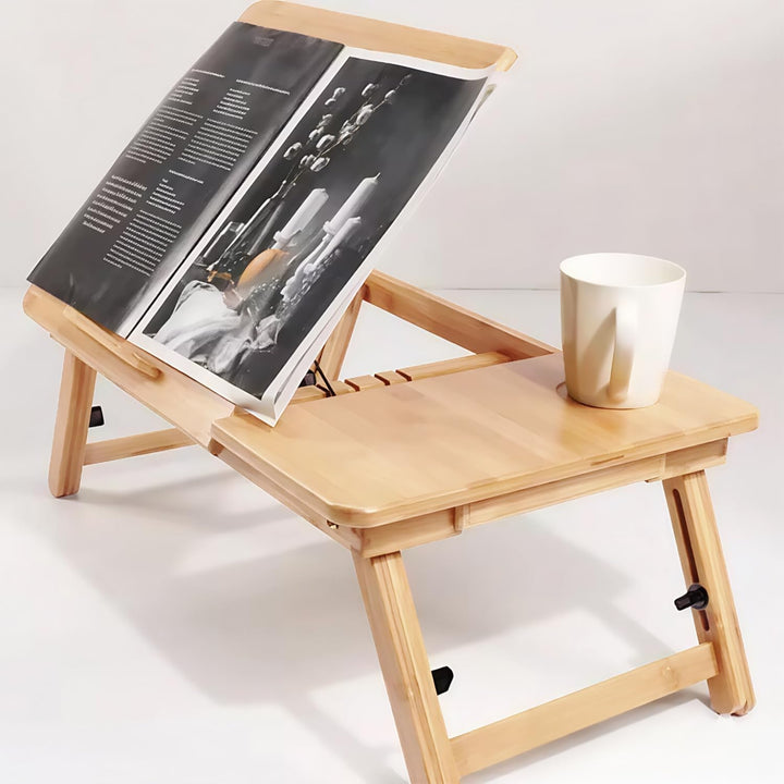 Klappbarer Laptoptisch, verstellbar mit Belüftung, Holzbettständer, Happy Sunday