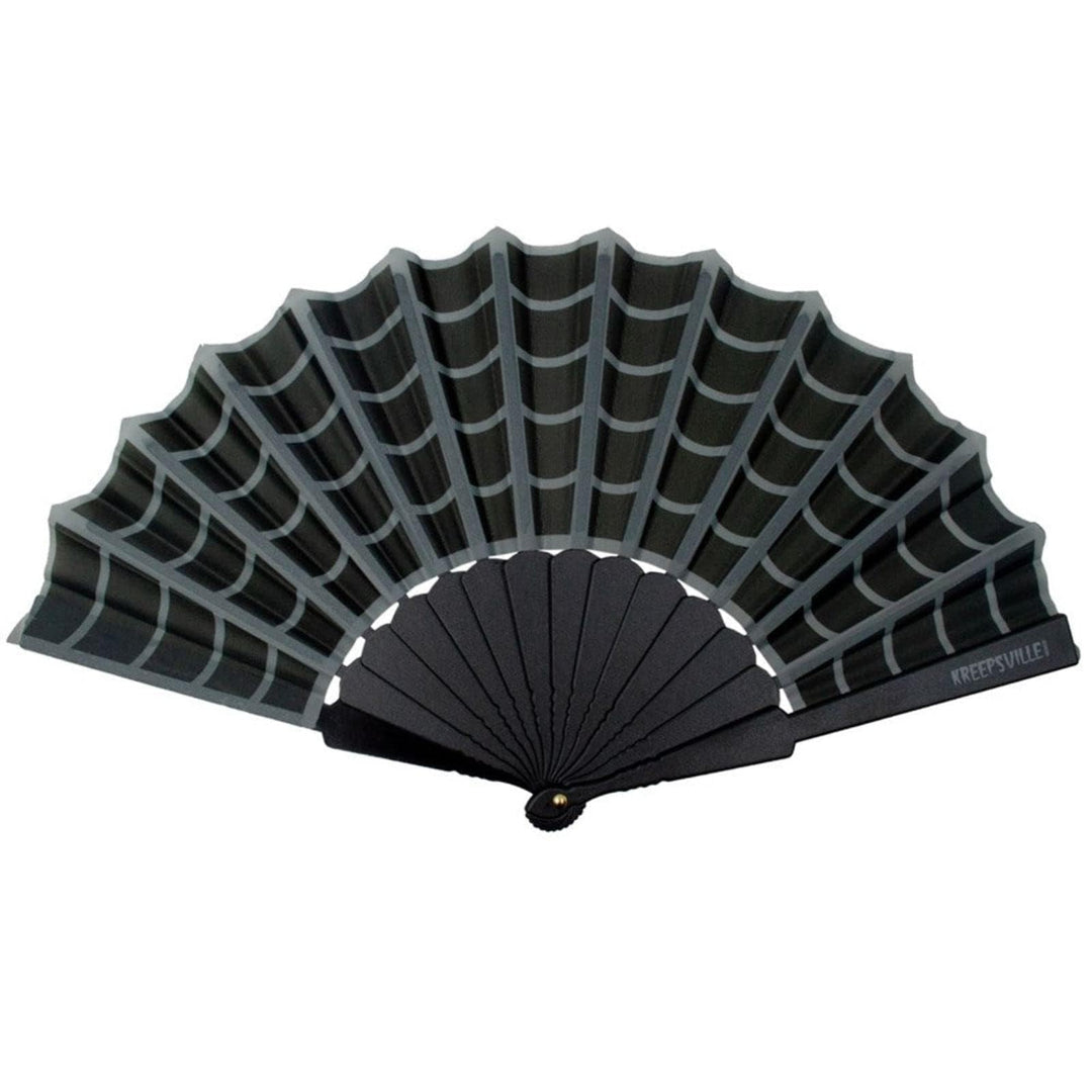Gothic Scallop Stoff Handfächer Spinnennetz Faltfächer Schwarz, Schwarz