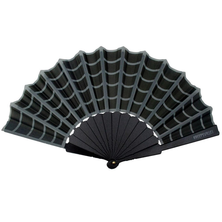 Gothic Scallop Stoff Handfächer Spinnennetz Faltfächer Schwarz, Schwarz