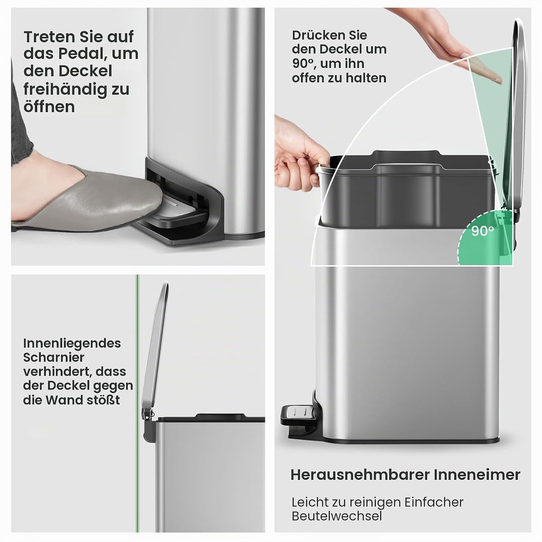 Cesun Kleiner Badezimmer-Abfalleimer mit Deckel Soft Close, Trittpedal, 6 Liter, Edelstahl Mülleimer