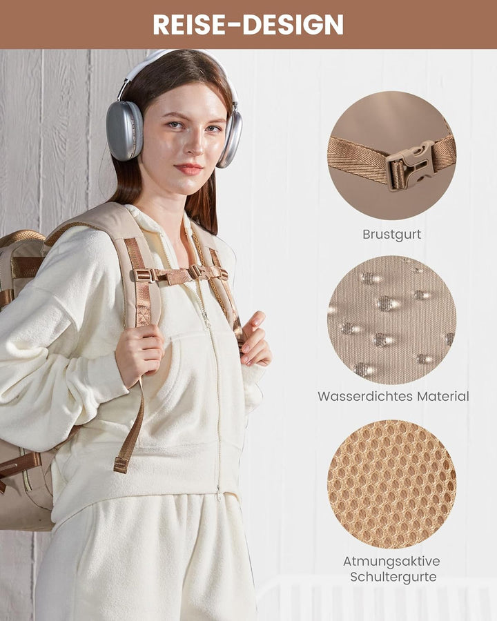LOVEVOOK Rucksack Handgepäck Flugzeug, 40L Gross Reiserucksack Damen für 17 Zoll Laptop, Wasserdicht