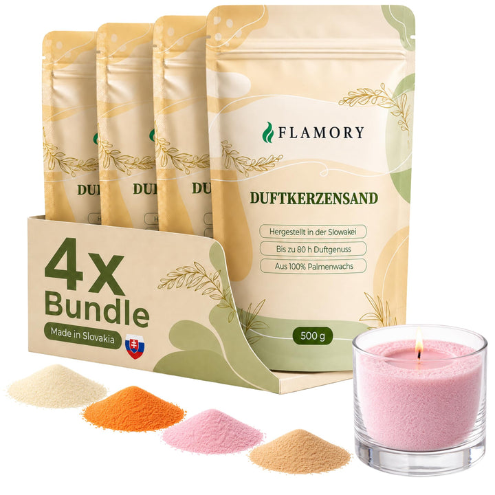 Kerzensand mit Duft Elegance Set 4x500g – [Vanille/Orange/Sandelholz/Rose] – 24 Dochte inklusive – 1