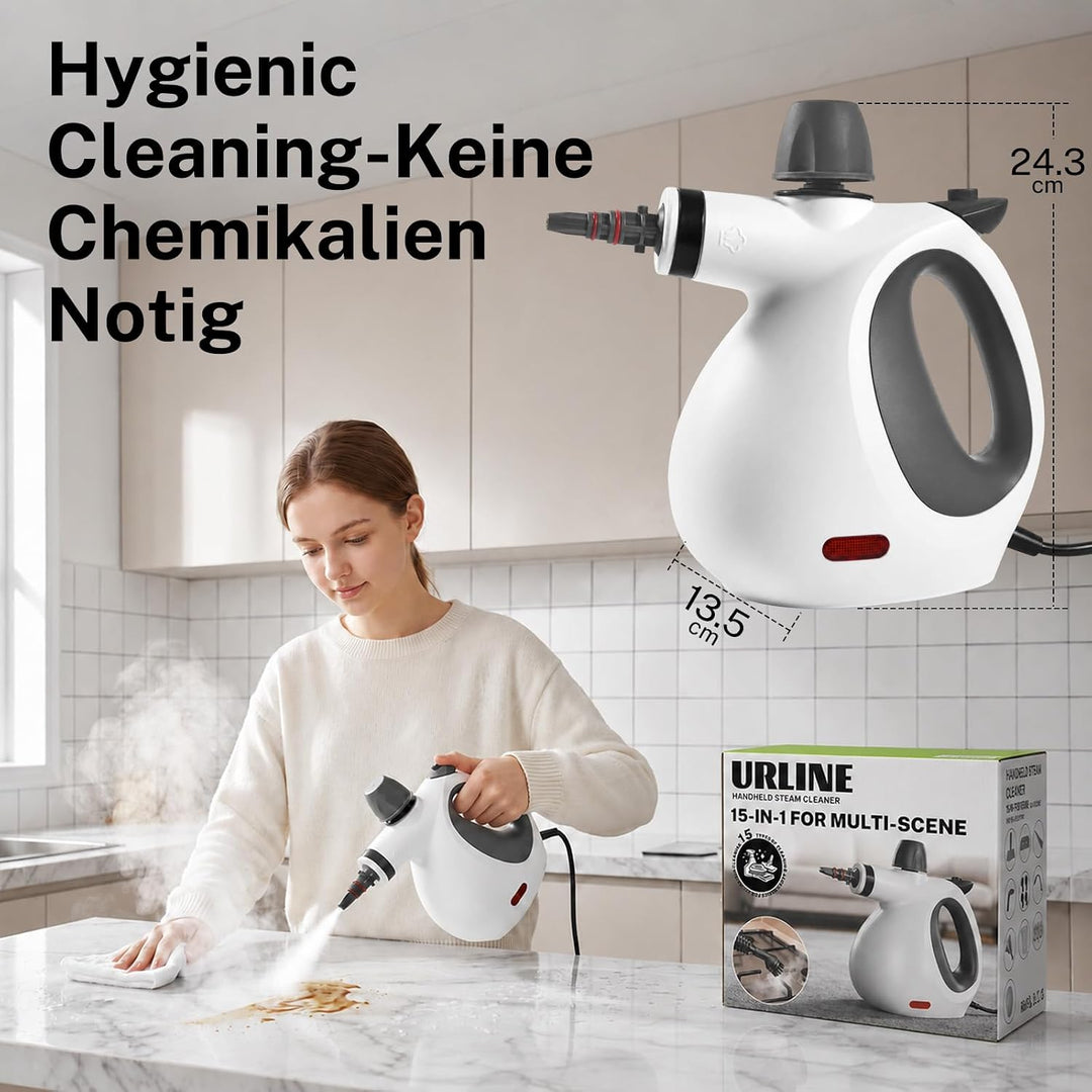 Dampfreiniger Handgerät mit 15 Zubehörteilen, Handdampfreiniger für das Haus Mehrzweck，1050W，350ml T