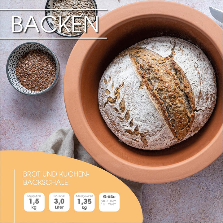 Römertopf Brotbackform aus Ton idealer Keramik Brottopf zum Backen von Brot Ø 31,0 cm Rund 31 cm, Ru