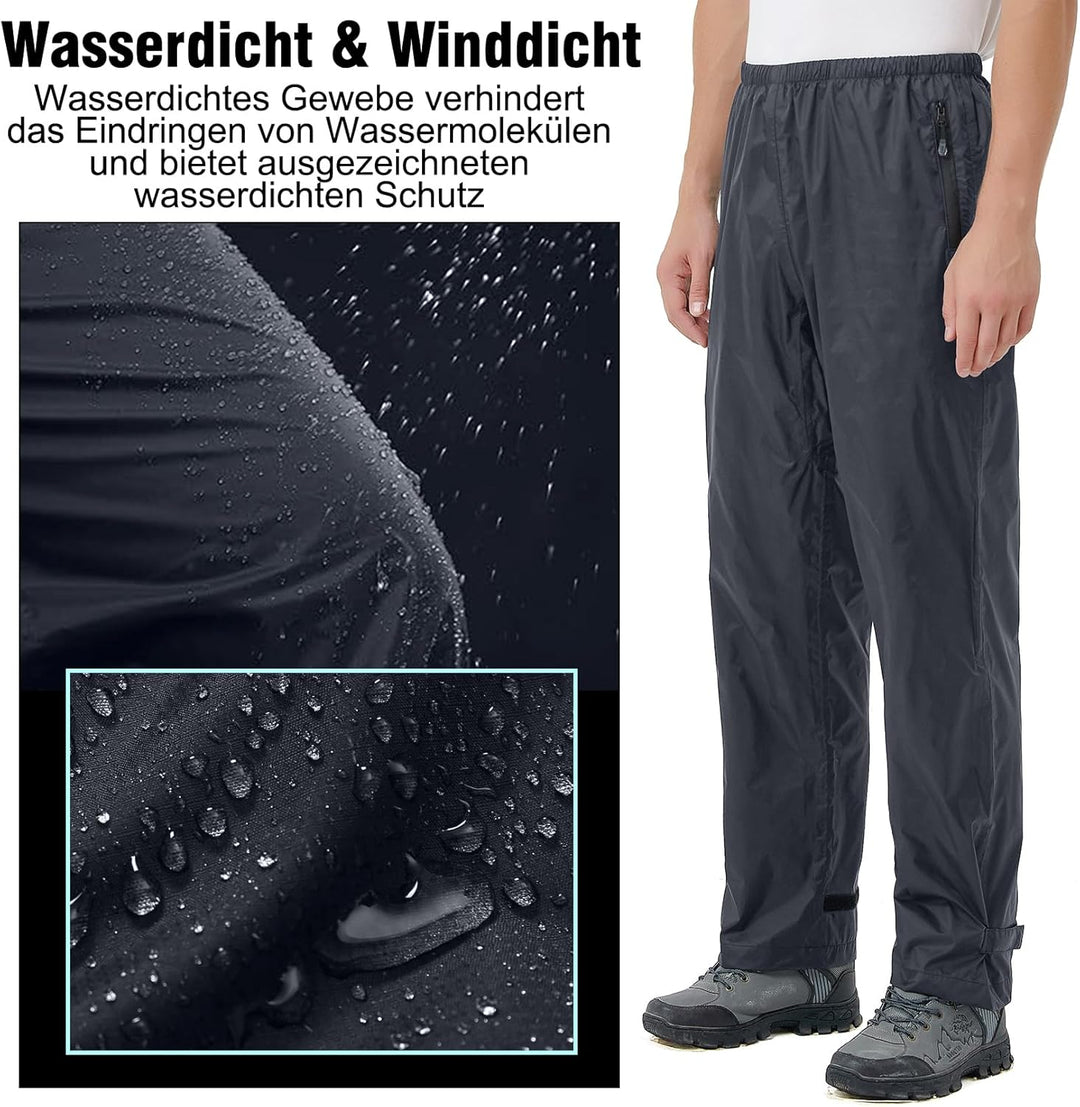 Regenhose Herren Fahrrad Leichte wasserdichte Winddichte Outdoorhose zum Wandern Camping Trekkinghos