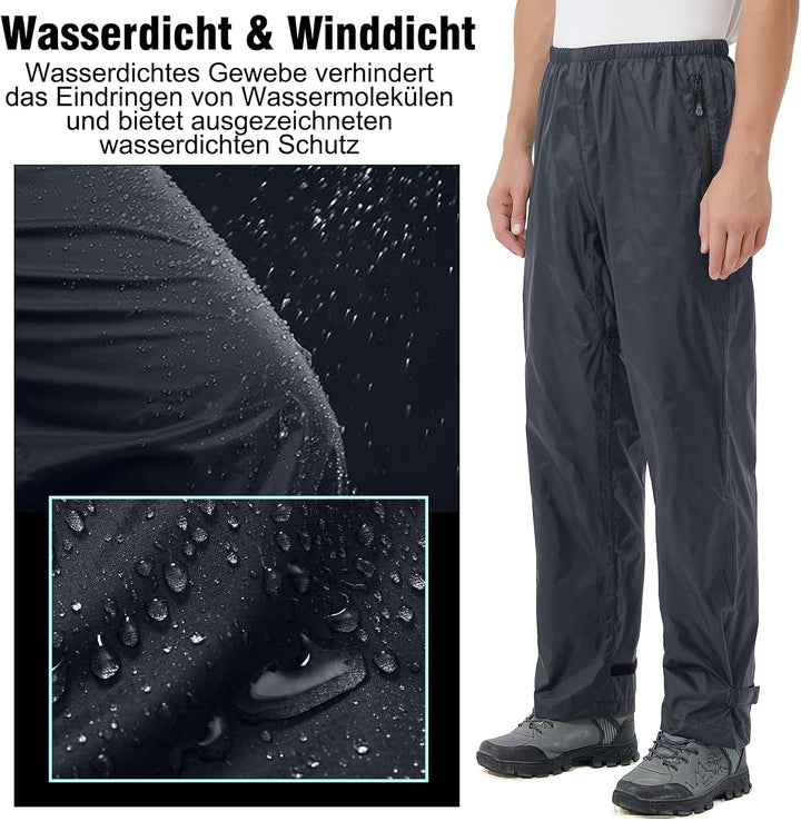 Regenhose Herren Fahrrad Leichte wasserdichte Winddichte Outdoorhose zum Wandern Camping Trekkinghos