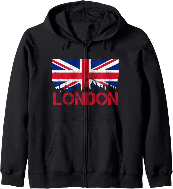 London Skyline UK England Union Jack Grossbritannien Kapuzenjacke