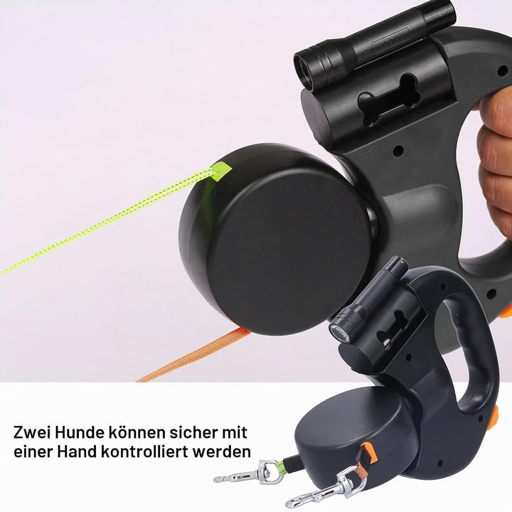 Ausziehbare Hundeleine, Automatisch Einziehbare Haustierleine, Doppelt Einziehbar für 2 Hunde, mit B